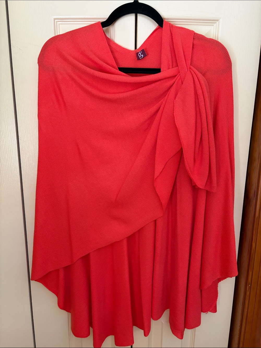 Bright Coral Draped Women's Crossover Shawl with Side Knot